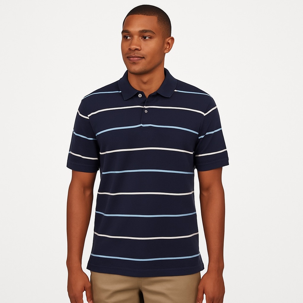 Izod Pima Cotton Striped Polo Shirt Navy Blue Men’s Size Large